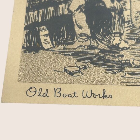 🖼️ VTG GOLD FOIL ETCHING LIONEL BARRYMORE OLD BOAT WORKS PURDY'S BASIN FRAMED - Picture 5 of 8